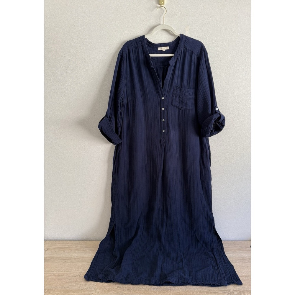 Everyday Ritual Sun & Sea Tracey Dress Cotton Gauze Kaftan Sz XL Navy